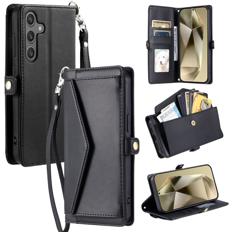 For Samsung Galaxy S25+ 5G Wallet Multi-card Slot Leather Phone Case with Lanyard(Black)