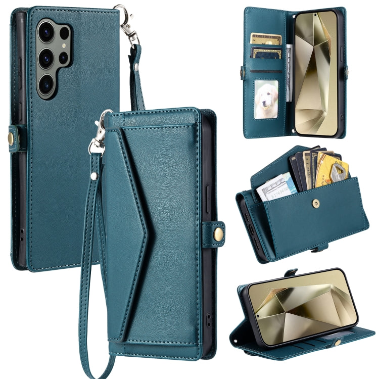 For Samsung Galaxy S25 Ultra 5G Wallet Multi-card Slot Leather Phone Case with Lanyard(Green)
