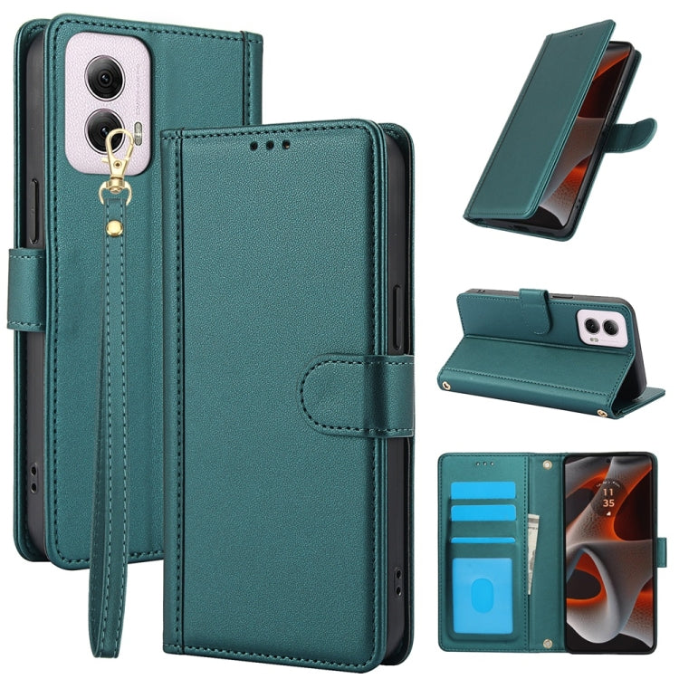 For Motorola Moto G Power 5G 2024 Skin Feel Pure Color Card Slots Leather Phone Case with Dual Lanyard(Green)