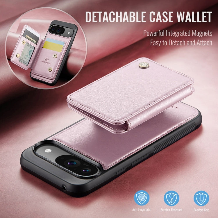 For Google Pixel 9 / 9 Pro JEEHOOD J05 Business Magnetic Style RFID Leather Phone Case(Pink)
