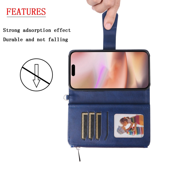 For iPhone 16 Plus Solid Color 2 in 1 Zipper Shockproof Phone Case(Blue) - free shipping - PMC Jewellery - Order now!