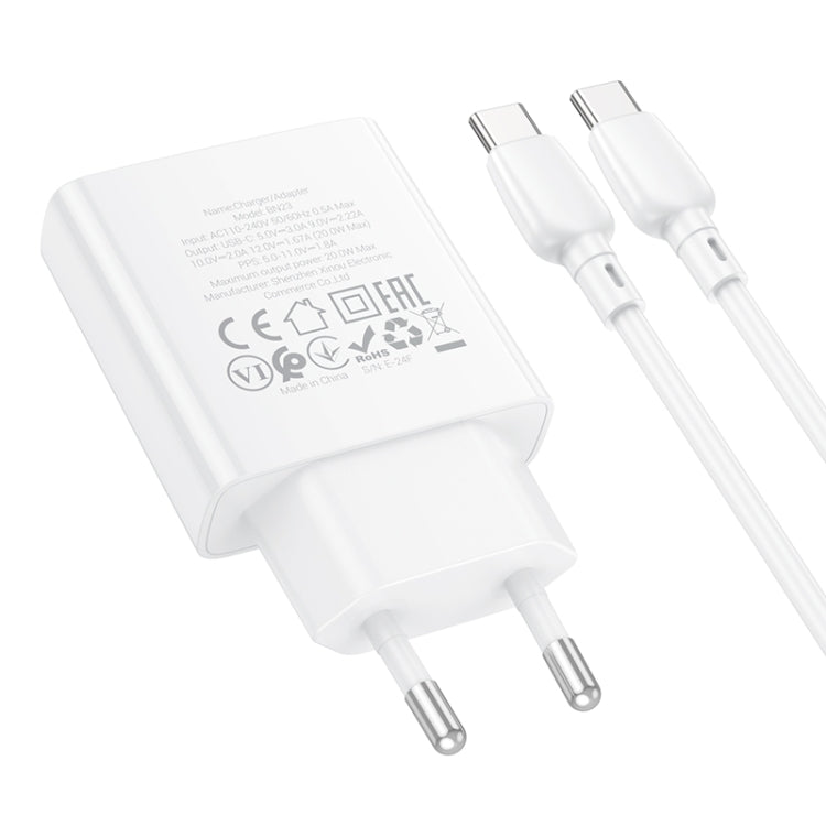 BOROFONE BN23 PD 20W Type-C Charger with 1m Type-C to Type-C Cable Set, Plug Type:EU Plug(White) - USB Charger by Borofone | Online Shopping South Africa | PMC Jewellery | Buy Now Pay Later Mobicred