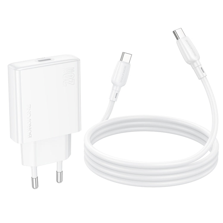 BOROFONE BN23 PD 20W Type-C Charger with 1m Type-C to Type-C Cable Set, Plug Type:EU Plug(White) - USB Charger by Borofone | Online Shopping South Africa | PMC Jewellery | Buy Now Pay Later Mobicred