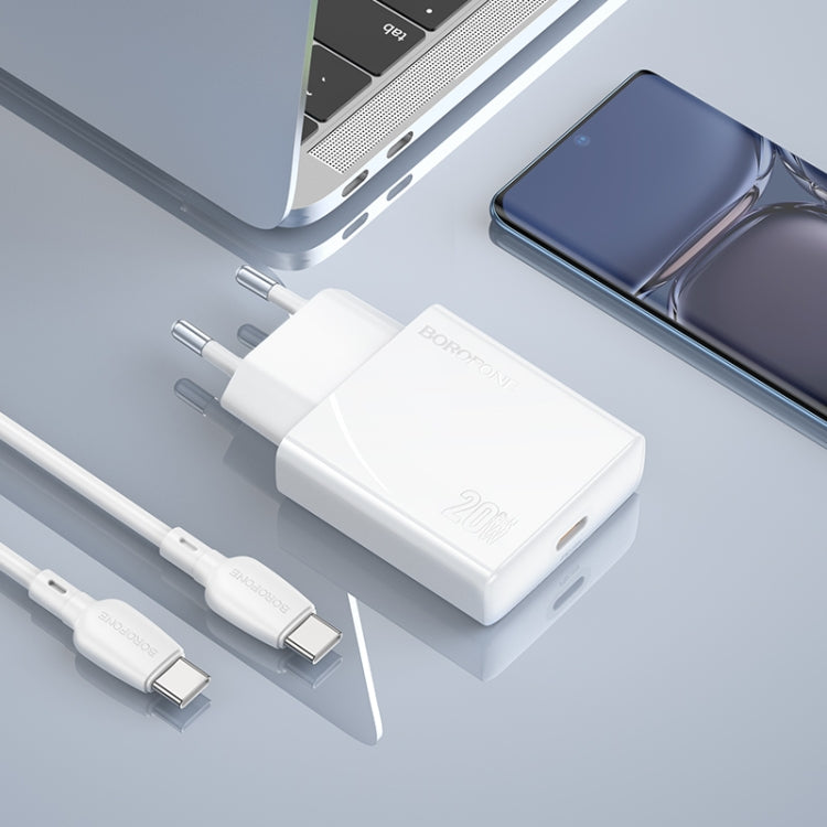 BOROFONE BN23 PD 20W Type-C Charger with 1m Type-C to Type-C Cable Set, Plug Type:EU Plug(White) - USB Charger by Borofone | Online Shopping South Africa | PMC Jewellery | Buy Now Pay Later Mobicred