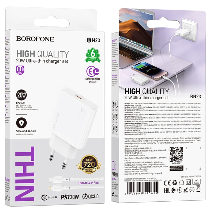 BOROFONE BN23 PD 20W Type-C Charger with 1m Type-C to 8 Pin Cable Set, Plug Type:EU Plug(White) - free shipping - PMC Jewellery - Order now!