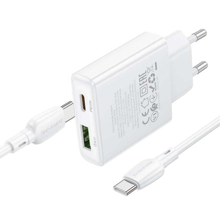BOROFONE BN24 PD 20W USB, Type-C Charger with 1m Type-C to Type-C Cable Set, Plug Type:EU Plug(White) - USB Charger by Borofone | Online Shopping South Africa | PMC Jewellery | Buy Now Pay Later Mobicred