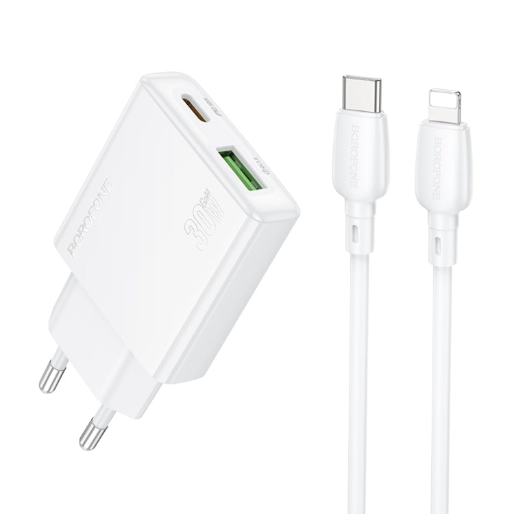 BOROFONE BN25 PD 30W USB, Type-C Charger with 1m Type-C to 8 Pin Cable Set, Plug Type:EU Plug(White) - USB Charger by Borofone | Online Shopping South Africa | PMC Jewellery | Buy Now Pay Later Mobicred