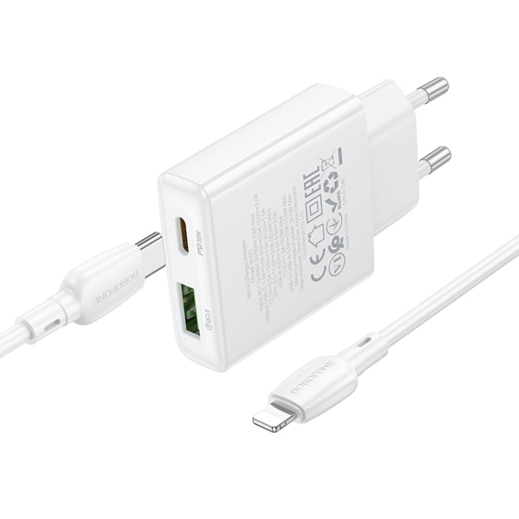 BOROFONE BN25 PD 30W USB, Type-C Charger with 1m Type-C to 8 Pin Cable Set, Plug Type:EU Plug(White) - USB Charger by Borofone | Online Shopping South Africa | PMC Jewellery | Buy Now Pay Later Mobicred