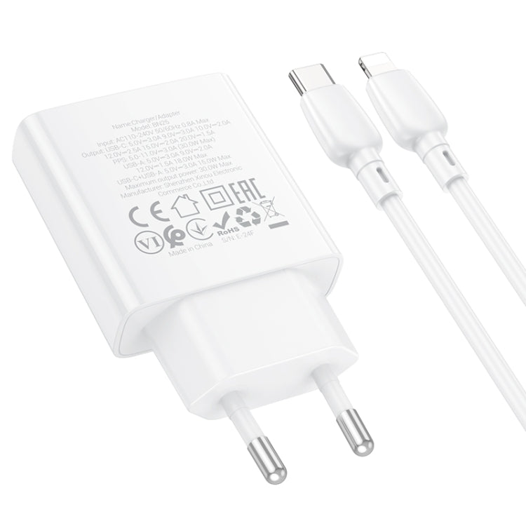 BOROFONE BN25 PD 30W USB, Type-C Charger with 1m Type-C to 8 Pin Cable Set, Plug Type:EU Plug(White) - USB Charger by Borofone | Online Shopping South Africa | PMC Jewellery | Buy Now Pay Later Mobicred