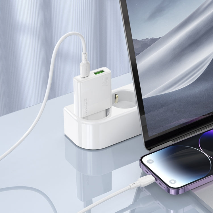 BOROFONE BN25 PD 30W USB, Type-C Charger with 1m Type-C to 8 Pin Cable Set, Plug Type:EU Plug(White) - USB Charger by Borofone | Online Shopping South Africa | PMC Jewellery | Buy Now Pay Later Mobicred