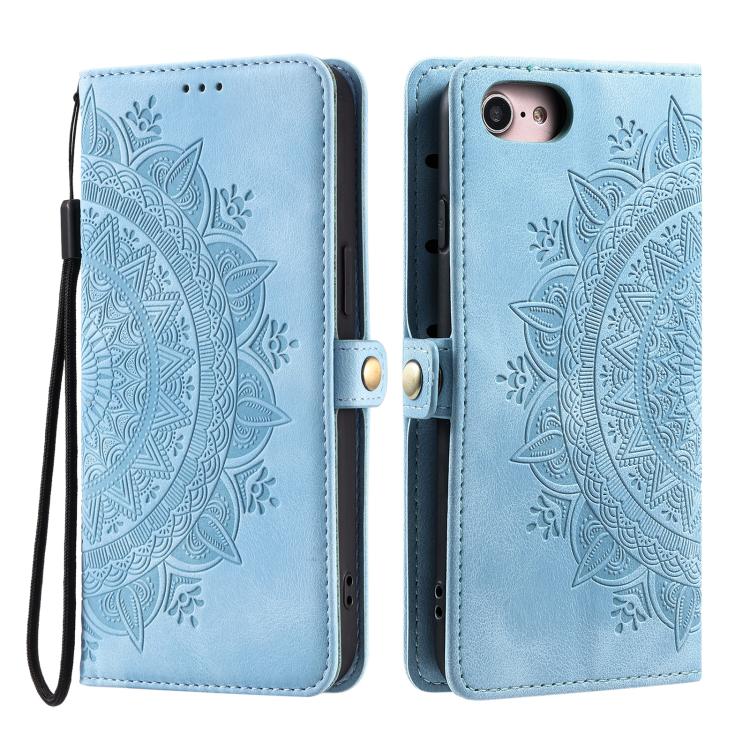 For iPhone 16e Skin Feel Totem Embossed Leather Phone Case(Blue)