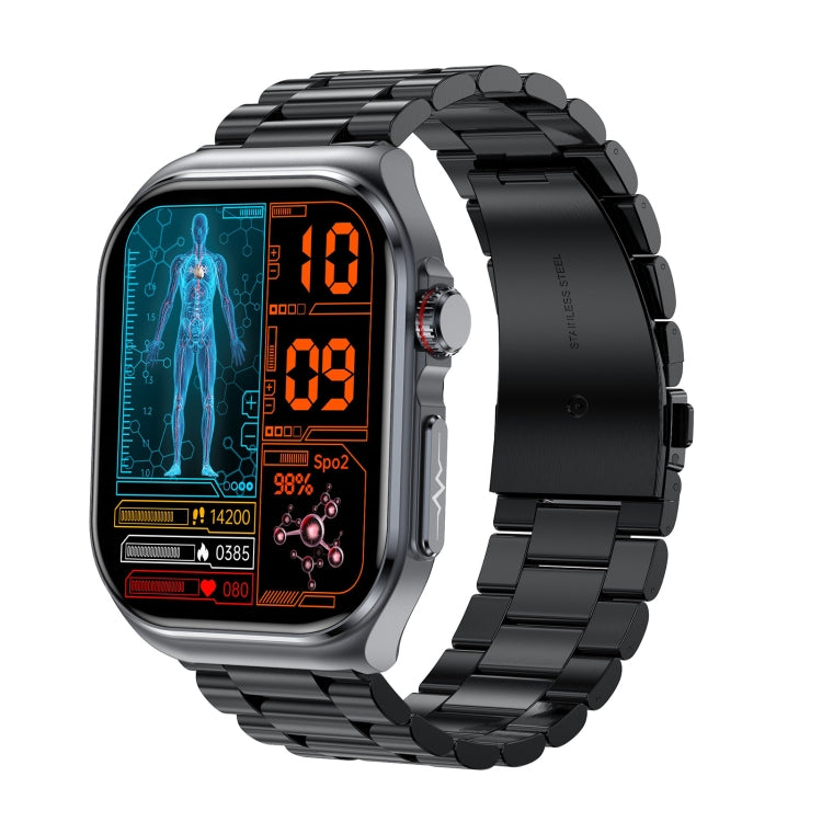 ET585 2.04 inch Steel Strap IP68 Water-resistant Smart Watch, Support ECG / Blood Composition Measurement(Black)