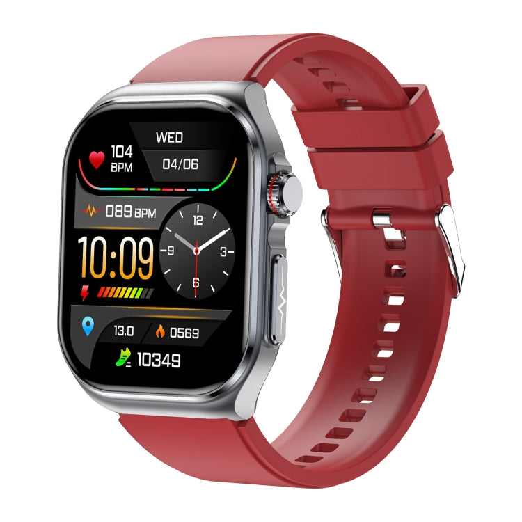 ET585 2.04 inch Silicone Strap IP68 Water-resistant Smart Watch, Support ECG / Blood Composition Measurement(Red)