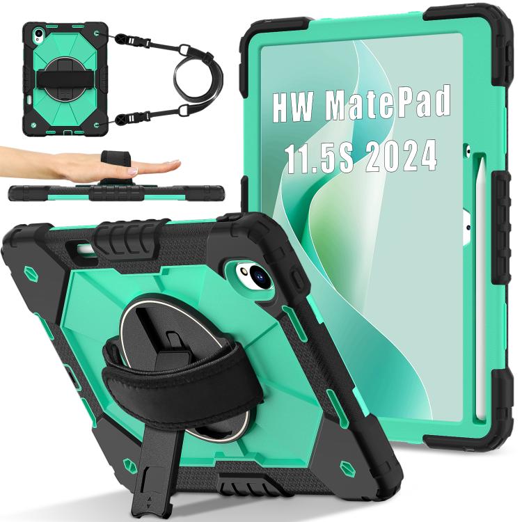 For Huawei MatePad 11.5 S Contrast Color Robot Silicone Hybrid PC Tablet Case(Black Mint Green)