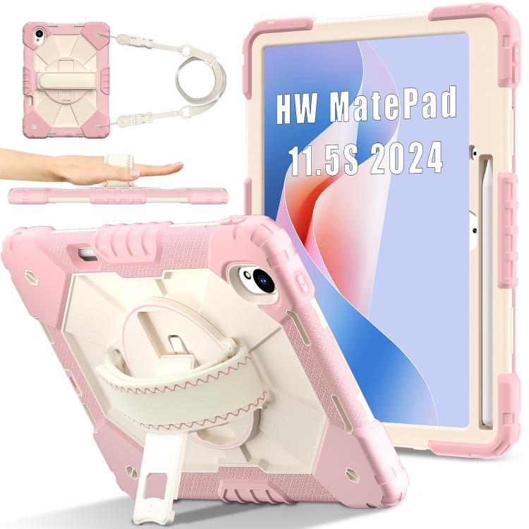 For Huawei MatePad 11.5 S Contrast Color Robot Silicone Hybrid PC Tablet Case(Rose Gold Beige)