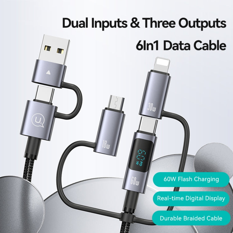 USAMS 60W 6 in 1 Digital Display Fast Charging Cable, Length:2m(Titanium Gray) - Multifunction Cable by USAMS | Online Shopping South Africa | PMC Jewellery | Buy Now Pay Later Mobicred
