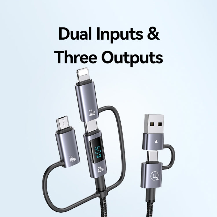 USAMS 60W 6 in 1 Digital Display Fast Charging Cable, Length:2m(Titanium Gray)