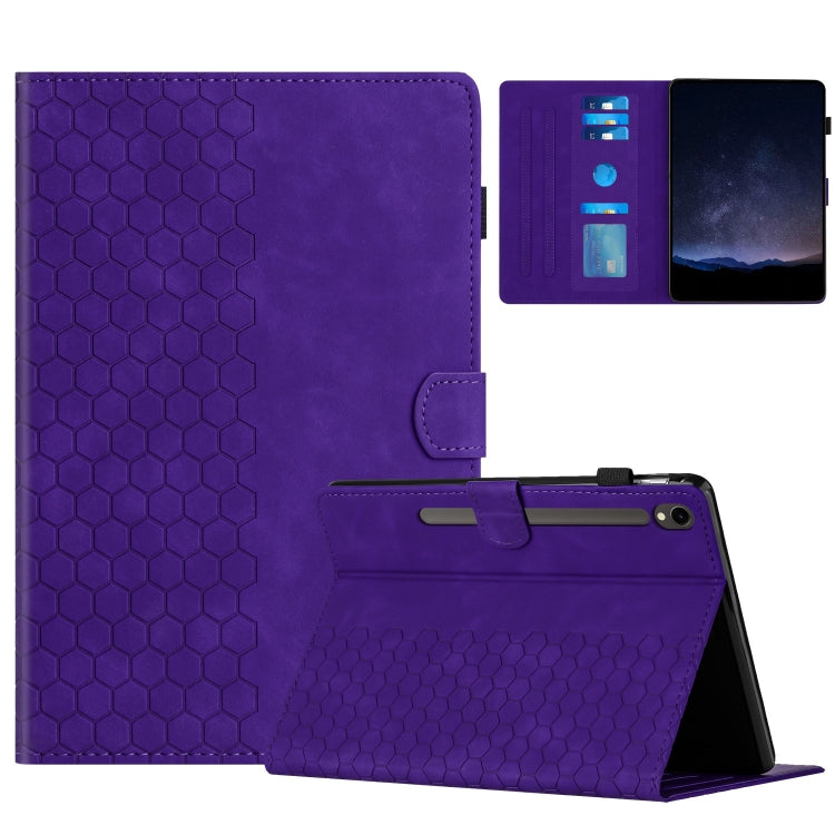 For Samsung Galaxy Tab S9 / S9 FE Honeycomb Embossed Leather Smart Tablet Case(Purple)