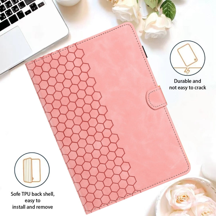 For Samsung Galaxy Tab S9 / S9 FE Honeycomb Embossed Leather Smart Tablet Case(Pink)