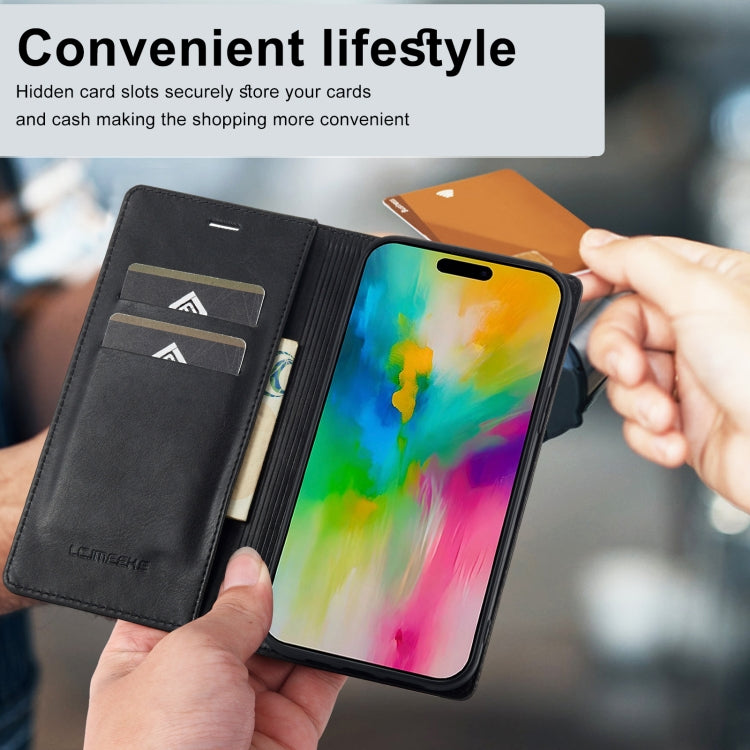 For iPhone 16 Pro Max LC.IMEEKE RFID Anti-theft Leather Phone Case(Black)