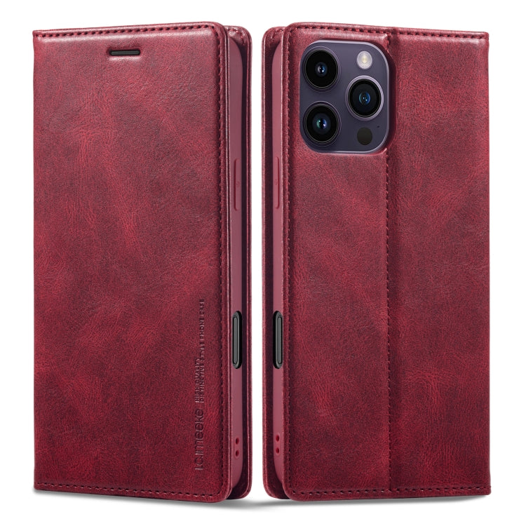 For iPhone 16 Pro Max LC.IMEEKE RFID Anti-theft Leather Phone Case(Red)