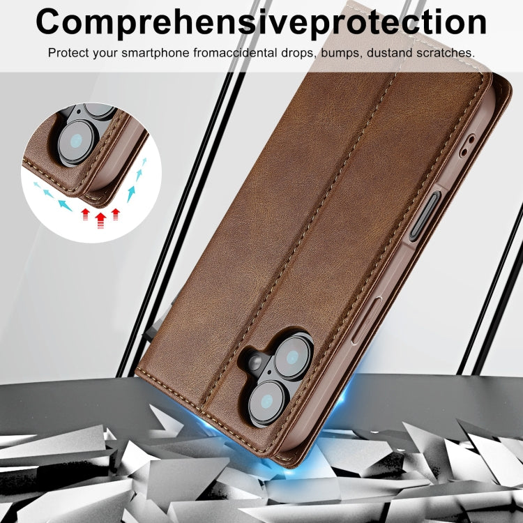 For iPhone 16 LC.IMEEKE RFID Anti-theft Leather Phone Case(Brown)