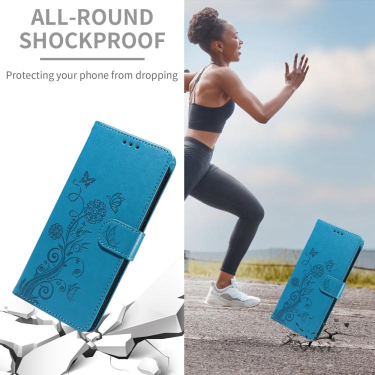 For iPhone 16e Embossed Butterfly Flowers Leather Phone Case(Blue) - iPhone 16e Cases by PMC TechLife | Online Shopping South Africa | PMC TechLife | Buy Now Pay Later Mobicred