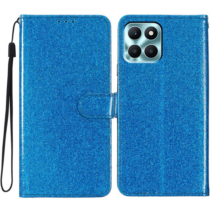 For Honor X6c 4G Glitter Powder Flip Leather Phone Case(Blue)