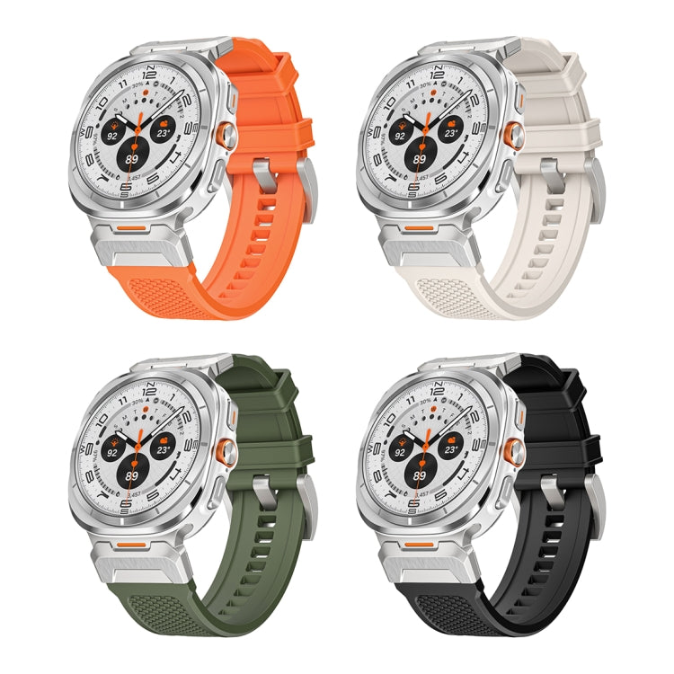 For Samsung Galaxy Watch Ultra 47mm Silver Steel Buckle Rubber Quick Release Watch Band(Army Green) - free shipping - PMC TechLife - Order now!