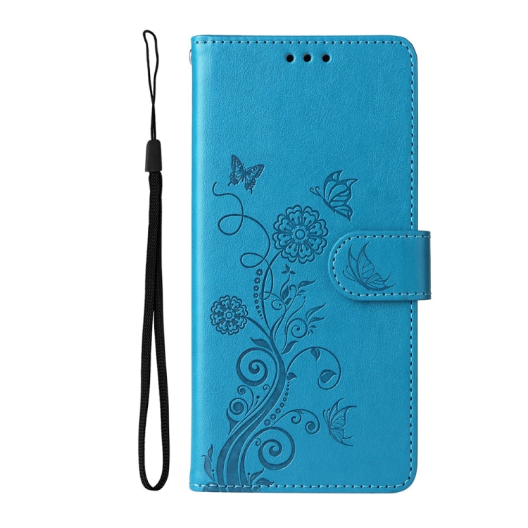 For Samsung Galaxy S25 5G Embossed Butterfly Flowers Leather Phone Case(Blue)