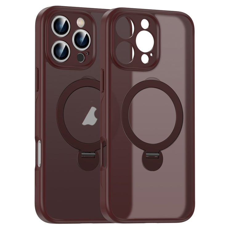 For iPhone 16 Pro Max Matte Texture 360 Degree Rotary Tone Holder MagSafe Phone Case(Plum Red)