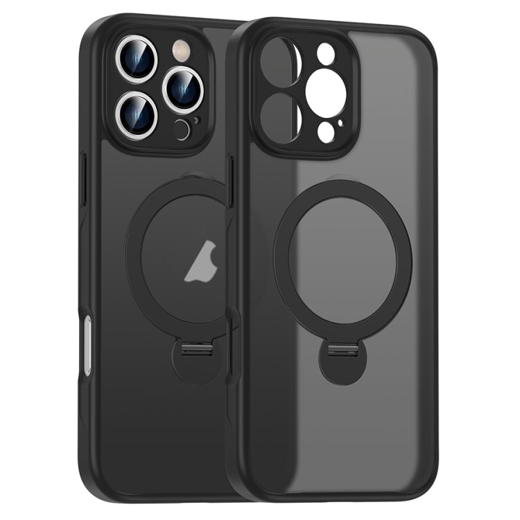 For iPhone 16 Pro Matte Texture 360 Degree Rotary Tone Holder MagSafe Phone Case(Black)