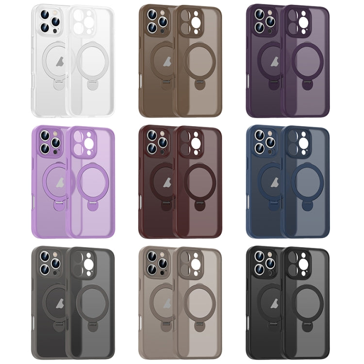 For iPhone 16 Matte Texture 360 Degree Rotary Tone Holder MagSafe Phone Case(Transparent)