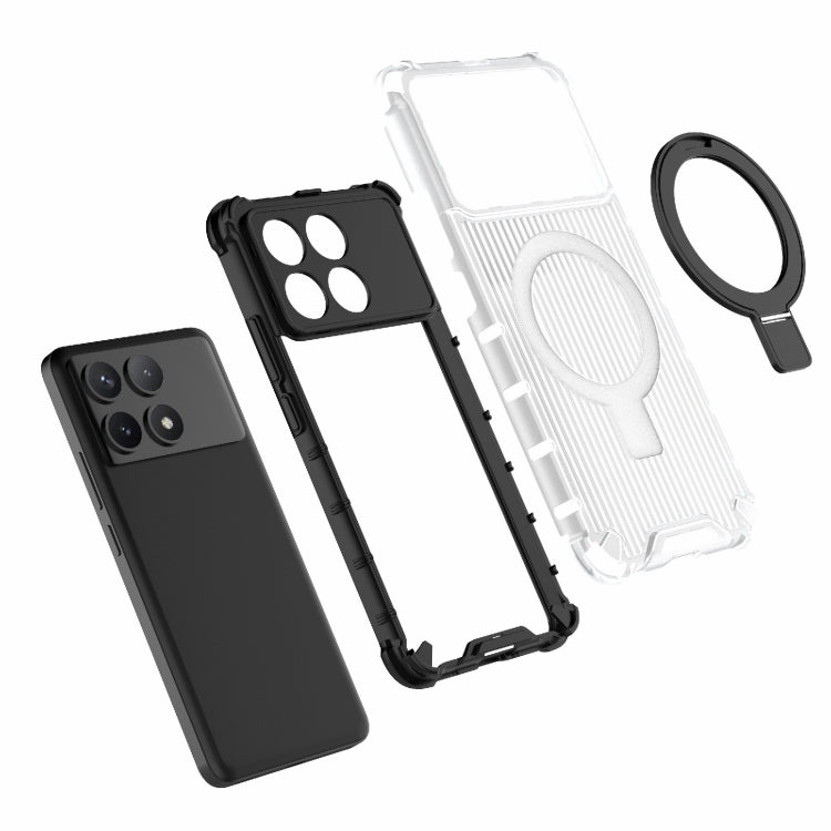 For Redmi K70 5G Grating Holder Shockproof Phone Case(Transparent Black)
