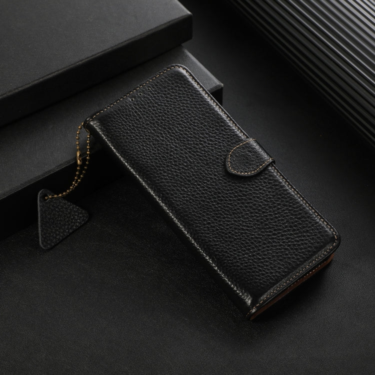 For Motorola Moto G75 5G Genuine Leather Litchi Texture RFID Leather Phone Case(Black)