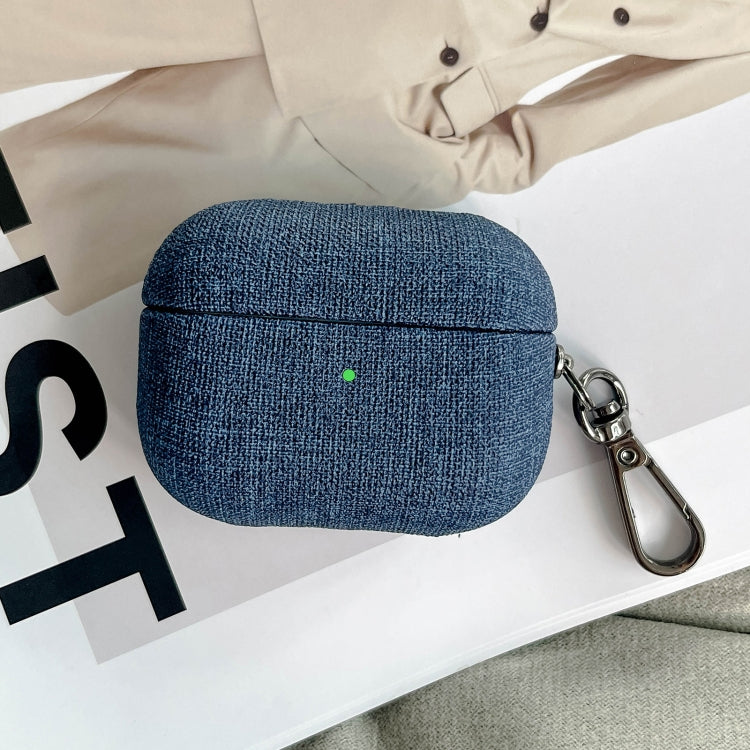 For AirPods Pro 2 Fine Cloth Texture Earbuds Box PC Case with Hook(Blue)
