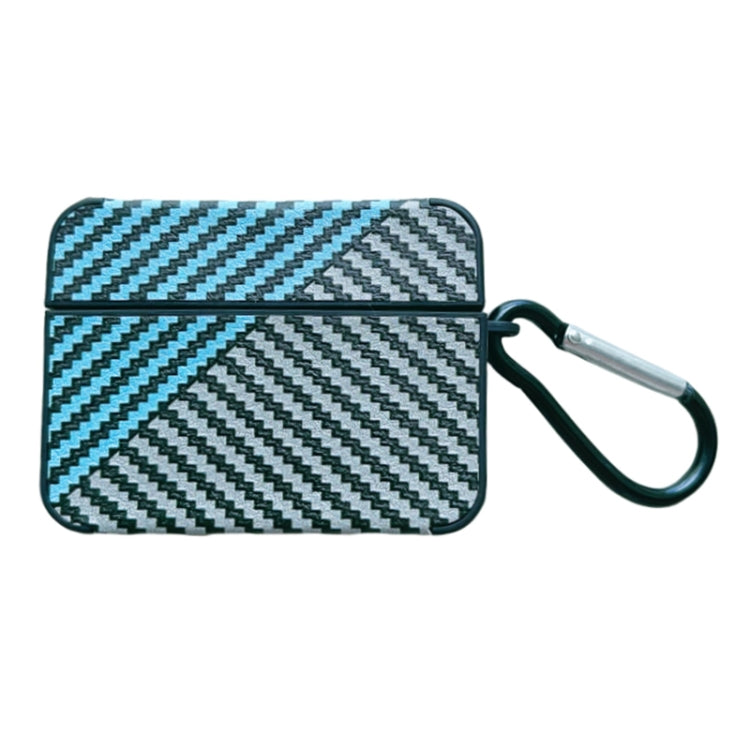 For AirPods 3 Carbon Fibre Texture PU Earbuds Box PC Case with Hook(Sky Blue)