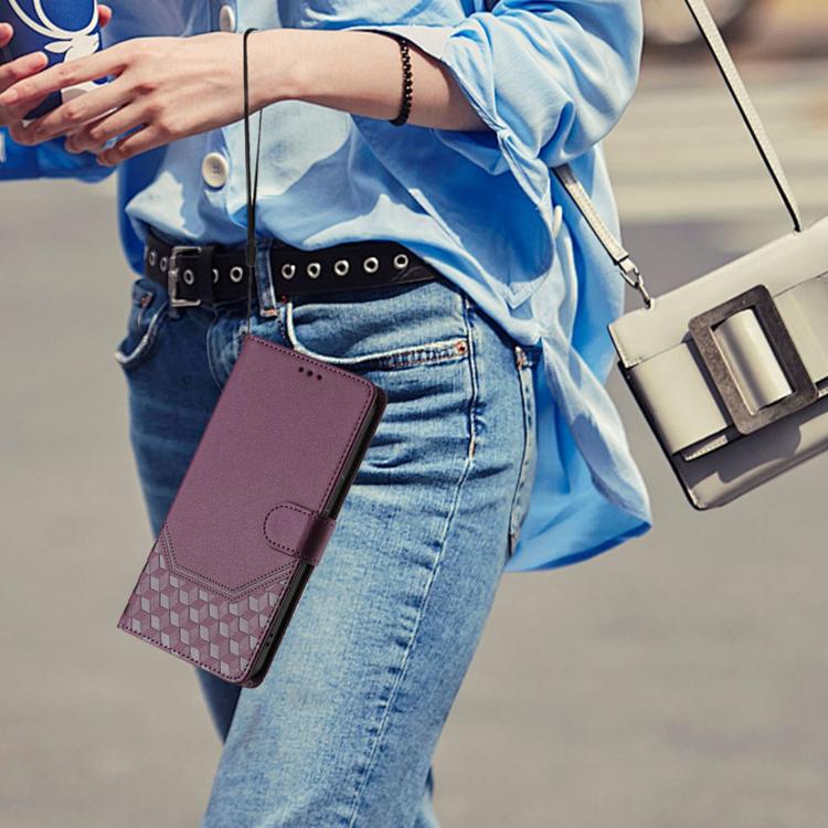 For iPhone 16e Honeycomb Embossing RFID Leather Phone Case(Violet) - iPhone 16e Cases by PMC TechLife | Online Shopping South Africa | PMC TechLife | Buy Now Pay Later Mobicred