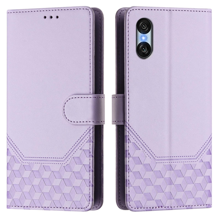 For Sony Xperia 10 VI 2024 Honeycomb Embossing RFID Leather Phone Case(Light Purple)