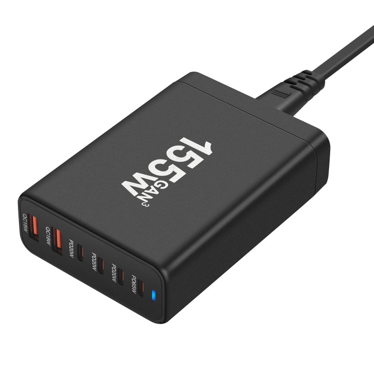 155W 4Type-C, 2USB 6-Ports Desktop Fast Charger, Plug Type:UK Plug(Black)