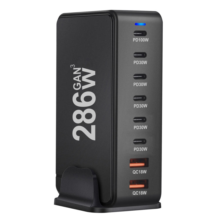 YMX-986 286W 6 Type-C, 2 USB 8-Ports Desktop Fast Charger, Plug Type:EU Plug(Black)