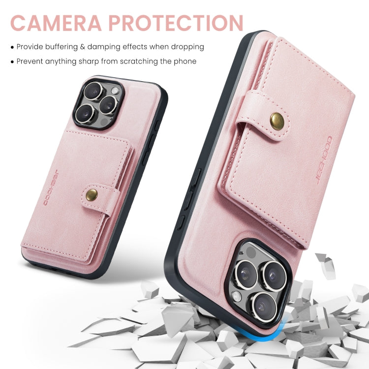 For iPhone 16 Pro JEEHOOD J01 Retro Magnetic Detachable Wallet Phone Case(Pink)