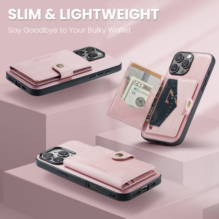 For iPhone 16 Pro JEEHOOD J01 Retro Magnetic Detachable Wallet Phone Case(Pink)
