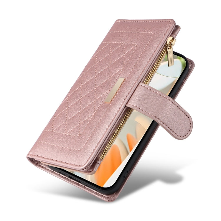 For Google Pixel 9 / 9 Pro Crossbody Zipper Wallet Rhombus Leather Phone Case(Rose Gold) - Google Cases by PMC TechLife | Online Shopping South Africa | PMC TechLife | Buy Now Pay Later Mobicred