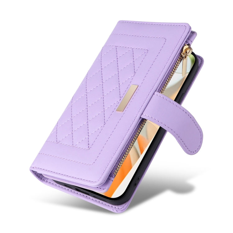 For Google Pixel 9 / 9 Pro Crossbody Zipper Wallet Rhombus Leather Phone Case(Purple) - Google Cases by PMC TechLife | Online Shopping South Africa | PMC TechLife | Buy Now Pay Later Mobicred