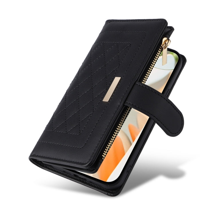 For Google Pixel 9 / 9 Pro Crossbody Zipper Wallet Rhombus Leather Phone Case(Black) - Google Cases by PMC TechLife | Online Shopping South Africa | PMC TechLife | Buy Now Pay Later Mobicred