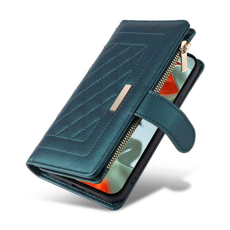 For Google Pixel 9 Pro XL Crossbody Zipper Wallet Rhombus Leather Phone Case(Green) - Google Cases by PMC TechLife | Online Shopping South Africa | PMC TechLife | Buy Now Pay Later Mobicred