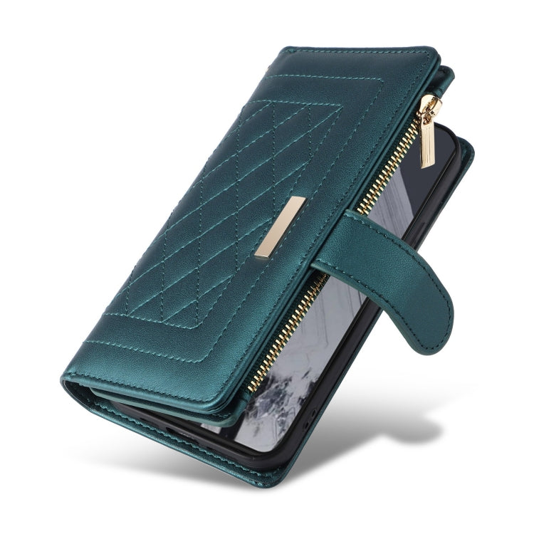 For Google Pixel 8 Pro Crossbody Zipper Wallet Rhombus Leather Phone Case(Green) - Google Cases by PMC TechLife | Online Shopping South Africa | PMC TechLife | Buy Now Pay Later Mobicred