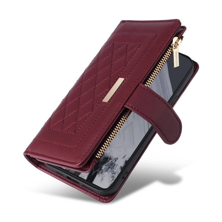 For Google Pixel 8 Pro Crossbody Zipper Wallet Rhombus Leather Phone Case(Wine Red) - Google Cases by PMC TechLife | Online Shopping South Africa | PMC TechLife | Buy Now Pay Later Mobicred