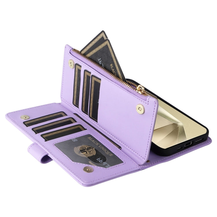 For Samsung Galaxy S24 Ultra 5G Crossbody Zipper Wallet Rhombus Leather Phone Case(Purple)